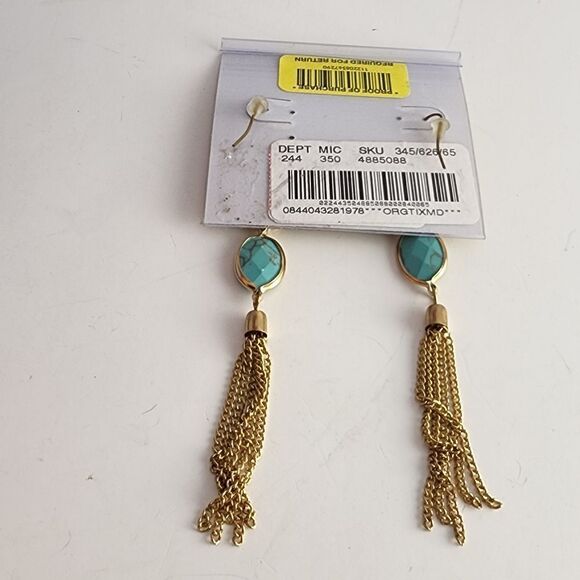 Natasha gold & aqua dangle earrings - Picture 2 of 3
